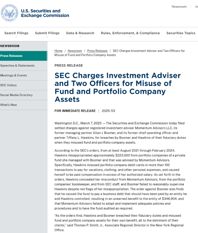 SEC's press release on the Allan Boomer case